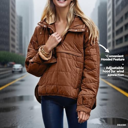 Women's Oversized Hooded Puffer Jacket Womens Quilted Lightweight Winter Warm Pullover Padded Hoodies Fall Coat4