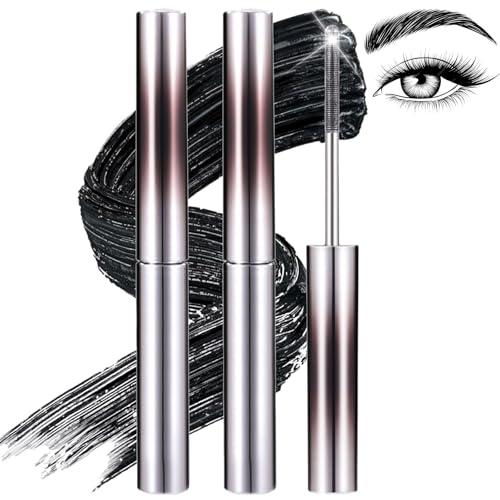 2 Pcs Metal Mascara, Mascara de Pestañas Waterproof, Tubing Mascara con Cepillo Metálico Lavable, Rizo 5D Rimel Pestañas Volumen y Largura, Natural y sin grumos (Negro)