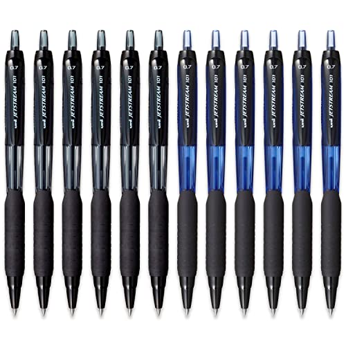 uni-ball Jetstream SXN-101-7N Retractable Rollerball Pens - 0.7mm Nib Tip - Black & Blue Ink - Pack of 12
