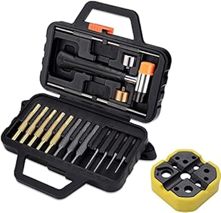 Pridefend Punch Set with Bench Block, Punch Set Including Roll Flat Pin Punch Set and Magnetic Bench Block, Hammer with Detachable Heads and Punch Set