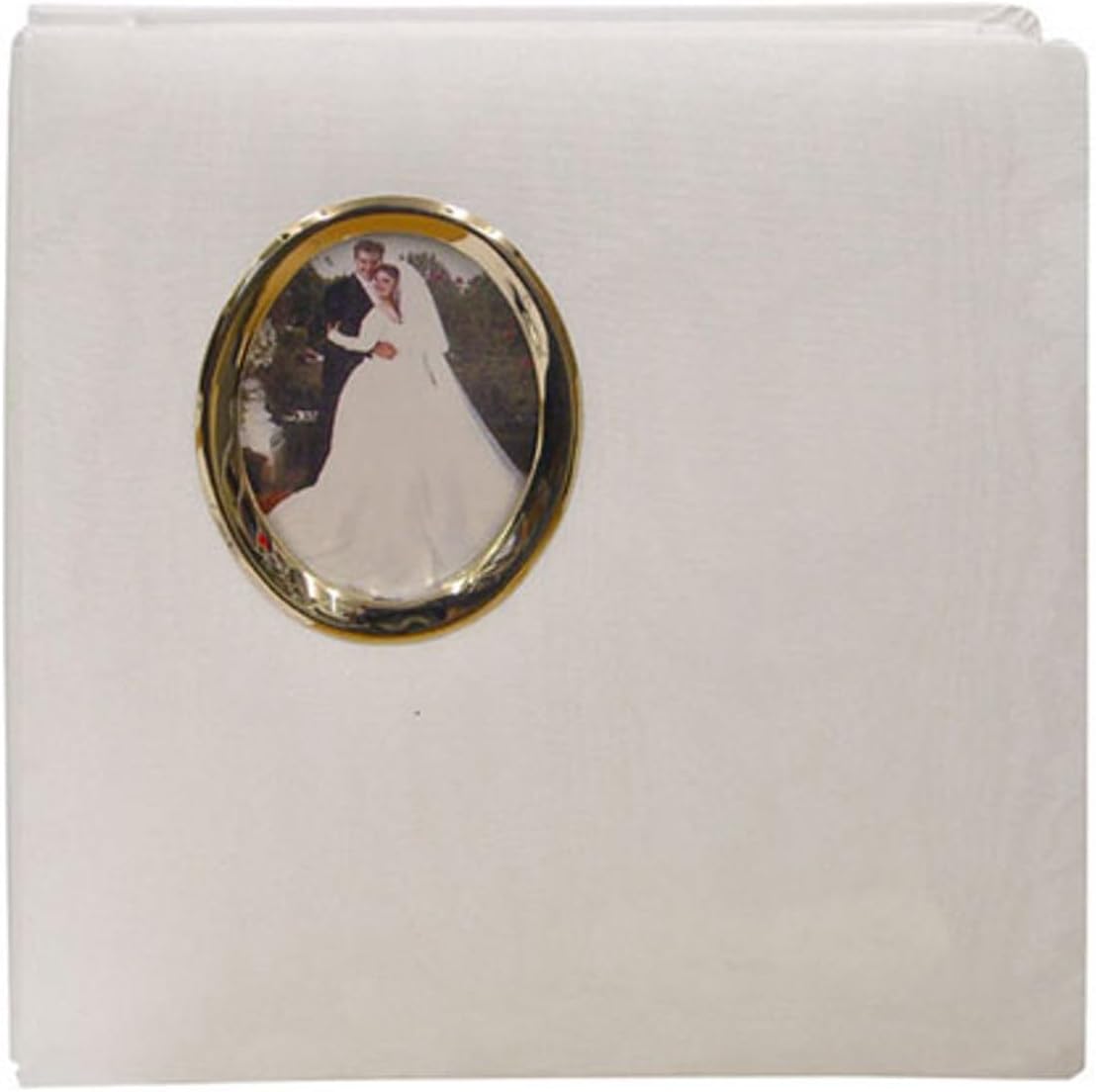 Pioneer Photo Album Oval Framed Wedding Photo Album, Moire Fabric Cover with Gold Photo Frame, Holds 100 5x7" And 4 8x10" Photos, Color: White.