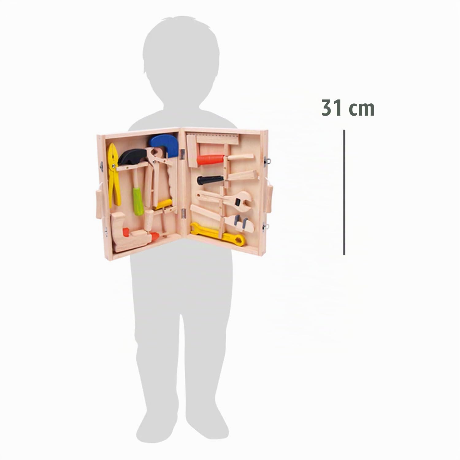 small foot Werkzeugkoffer „Lino“ aus Holz, mit 12 Werkzeugen vom Hammer bis zur Bohrmaschine, ab 3 Jahren, 2079