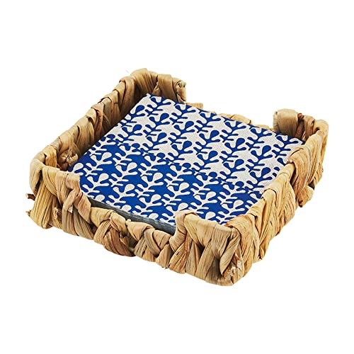 Mud Pie Indigo Napkin Basket, Leaf, 6" x 1.75" | 5" Napkin