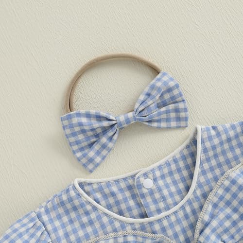 Newborn Baby Girl Summer Outfits Applique Plaid Romper T-shirt Short Sleeve Ruffle Bubble Bodysuit Infant Clothes4