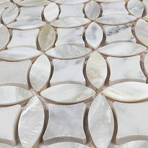 White Carrara With Mother Of Pearl Flower Tiles On Mosaic Sheet For Kitchen Backsplashes, Bathroom Walls, Floor Tile, Spas, Pools (1 Sheet) #TOP6