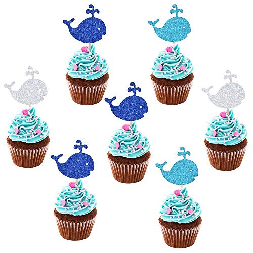 Zealax Nautical Ocean Glitter Whale Cupcake Toppers Picks Baby Shower Decorations Preppy Boy Birthday Supplies, Set Of 15 #TOP3