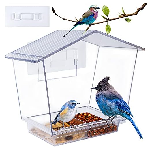 Window Bird Feeder, 10 X 7.3 Inch Cardinal Bird Feeder with Removable Sliding Tray and Drain Holes, Clear Acrylic House Window Mount Bird Seed Feeder Outside