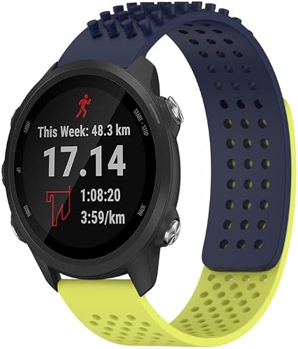 For Garmin Forerunner 245 20mm Holes Breathable 3D Dots Silicone Watch Band(Midnight Blue+Lime Green)