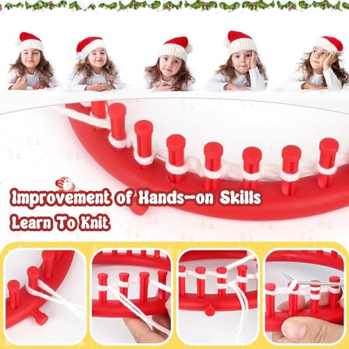 Image of Katech Round Knitting Looms Set 19 cm Diameter Red Plastic Weaving Looms Scarf Hats Making Tools DIY Crocheting Handmade Craft Kit with a Crochet Hook and Needle for Knitting Lovers (Red)