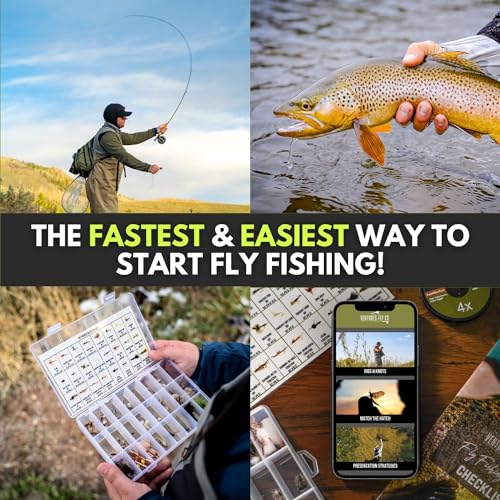 Image of Ventures Fly Co. | Starter Packages | 23 Fly Fishing Accessories Complete Gear Combo | Perfect Beginner Kit | Includes Rod, Reel, Line, Flies, Leader, Tippet, Forceps, Nipper, Floatant & Net