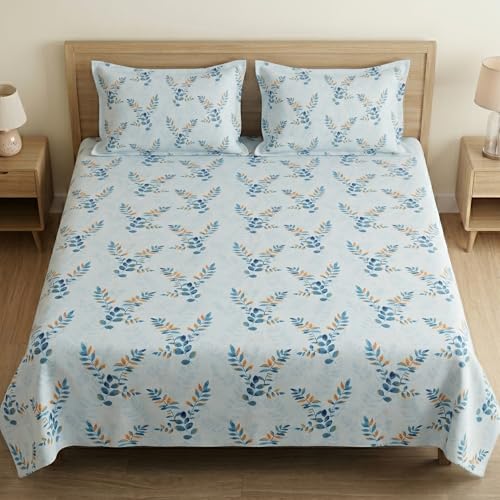 Image of Mafatlal 186 TC Metro Cotton Double Bed Bedsheet | 90x100 Inch|Soft, Breathable & Lightweight | Includes 2 Pillow Covers| Nordic Blue 1