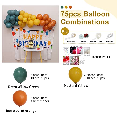 Image of 75 Pcs Balloon Garland Kit 5 10 inch Retro Willow Green,Mustard Yellow,Retro Burnt Orange Balloons Combination for Wedding Engagement,Birthday Party,Celebration Supplier