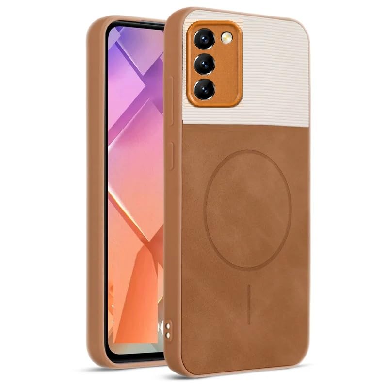 Image of Bintage Mac Safe Design Hard Slim Back Case | Soft Border Camera Protect | Dual PU Leather Finish Back Cover Compatible for Samsung Galaxy A03s 4G - White & Brown