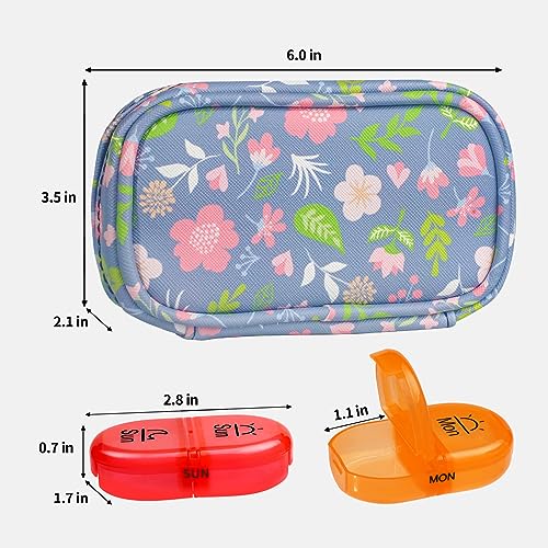 Image of Serfeymi Weekly Travel Pill Organizer 2 Times A Day AM PM Upgraded Rainbow Pill Box 7 Day with Portable Zipper PU Leather Pill Case, Medicine Organizer for Pills, Vitamins, Fish Oils - Floral 02
