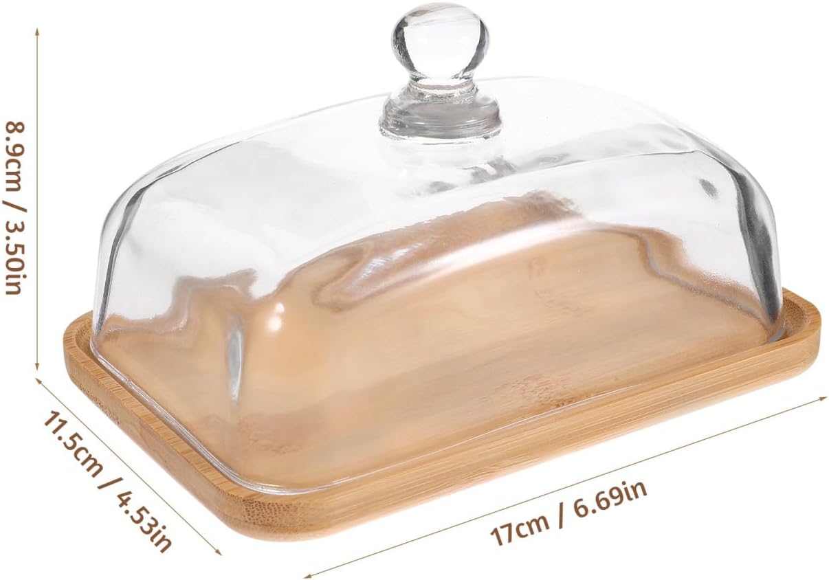 Tofficu Glass Dining Tray 6.69X4.52X3.50 Inch Clear Multi-Function Cake Plate with Handle and Dome Cover for Serving Desserts Pastries and Cheese at Home