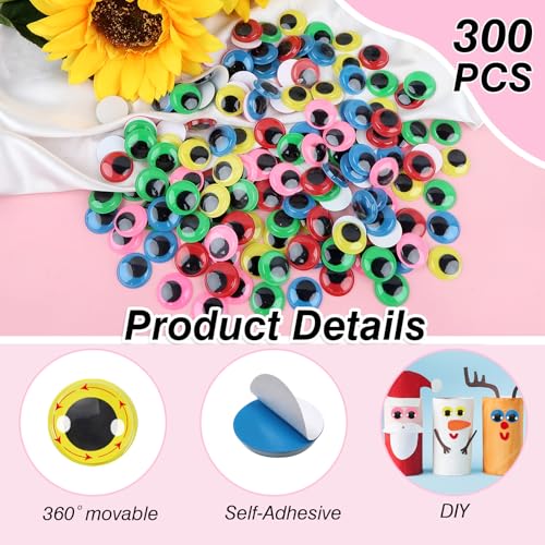 Image of TOAOB 300pcs 18mm Googly Wiggle Eyes Red Dark Green Blue Pink Yellow