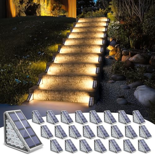 Image of NIORSUN Outdoor Step Lights, 24 Pack Solar Stair Lights Outdoor Waterproof IP67 Auto On Off, Solar Lights for Steps,Stair,Patio,Yard,Porch,Front Door,Sidewalk,Deck Decor,Warm White