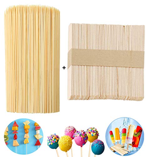Uniqueu0092store 140 palitos de madera, 90 pedazo 15 cm palitos de piruleta para Cake Pop Sticks,Brochetas De Frutas, 50 pedazo 114*10mm Palos de Helado para barras de helado.