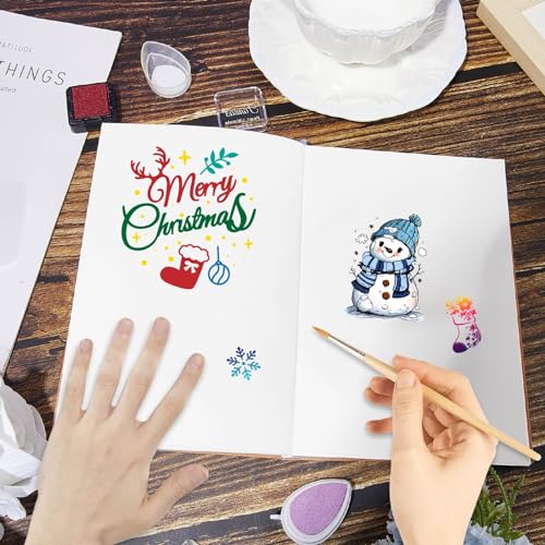 CRASPIRE 2 Sheets Merry Christmas Clear Rubber Stamps Snowman Snowflake Xmas Tree Greeting Words Gift Reusable Vintage Transparent Silicone Seal Stamp for DIY Craft Scrapbooking Journaling Card Making - Image 4