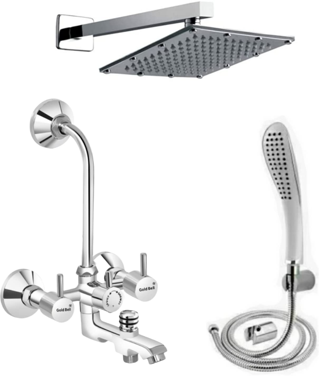 Gold Bell Bathroom 3 in 1 Wall Mixer Set|8x8"Inch Sandwich Shower Head |15"In SS Arm-Model -34 (B0C6DJH2QL) Amazon Price History, Amazon Price Tracker