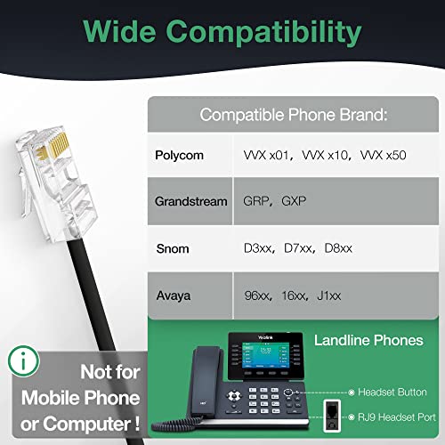 Yealink Phone Headsets for Office Phones YHS34 Lite QD to RJ9 Wired Headset Compatible with Poly Avaya Snom Grandstream Phones Desk Landline Headset with Microphone -Dual/111g/2.1m Cable - Image 3