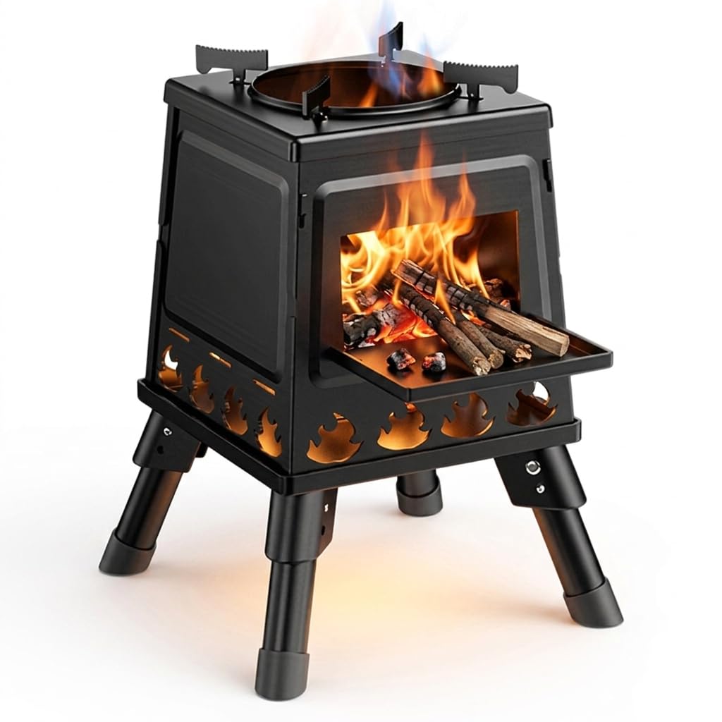 Portable Wood Burning Rocket Stove, Compact Stainless Steel Camping Stove