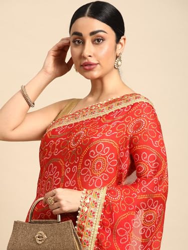 Image of Pandadi Saree Women's Elegance Chiffon Bandhani Saree with Heavy Lehenga Design