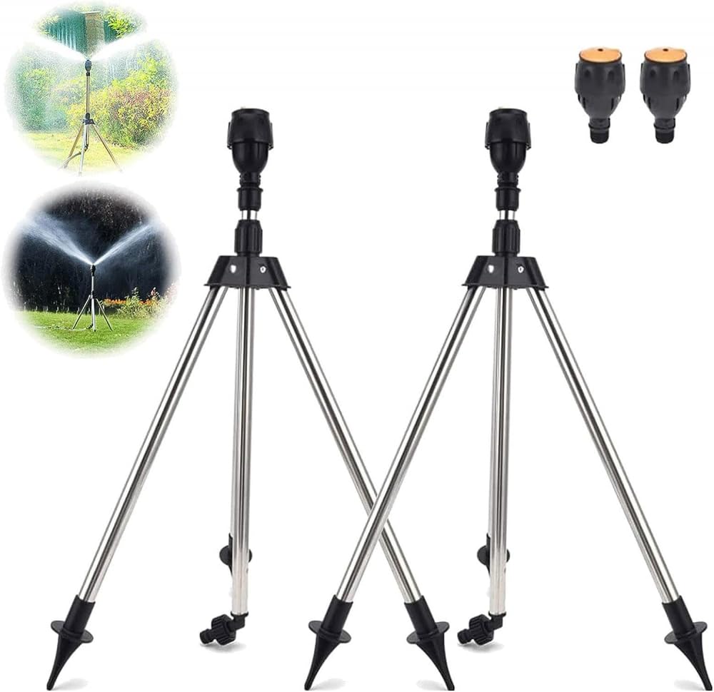 Rotating Tripod Sprinkler,Rasensprenger Große Flächen, Sprinkler Mit 360-Grad-Drehung, Teleskop Stativregner, Teleskopstativsprinkler Für Garten, Rasen, Pflanzen-2pcs