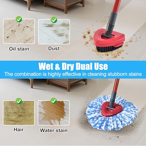 Image of Mop Replacement for Ocedar, Mop for O Cedar, Replacement Mop for O Cedar Spin Mop Contains 4-Section Mop Handle 2 Mop Replace Head 1 Mop Base 1 Scrubber Mop Head for O-Cedar Spin Mop