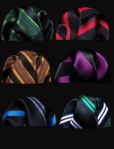 Image of Barry.Wang 6 PCS Men Ties Set Silk Business Fashion Woven Necktie Handkerchief Cufflinks Paisley Stripe Wedding Party