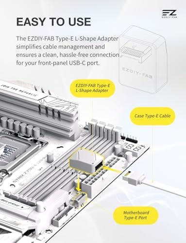 EZDIY-FAB USB 3.2 Gen 2 Type-E 90 Degree L-Shape Adapter, Motherboard USB-C Header Converter for Front Panel, Type-E Male to Female, Supports USB 3.2 Gen 2 (10Gbps) and Gen 2x2 (20Gbps),White-STD - 2