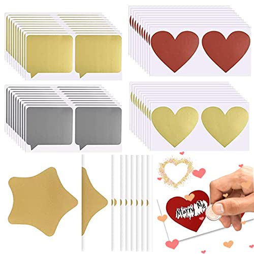 truee 100 Pièces Autocollants à Gratter, Coeur Étiquettes Scratch, DIY Autocollant à Gratter Cartes, pour le Scrapbooking, les Cartes Postales Surprises à Gratter et les Jeux de Mariage (5 Styles)