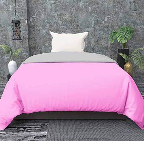 TURIYA 180 TC Microfiber 1 Pc Reversible Single Bed Duvet Cover/ Rajai Cover Cum Dohar; 90x60 inches; Pink and Grey-picture-22
