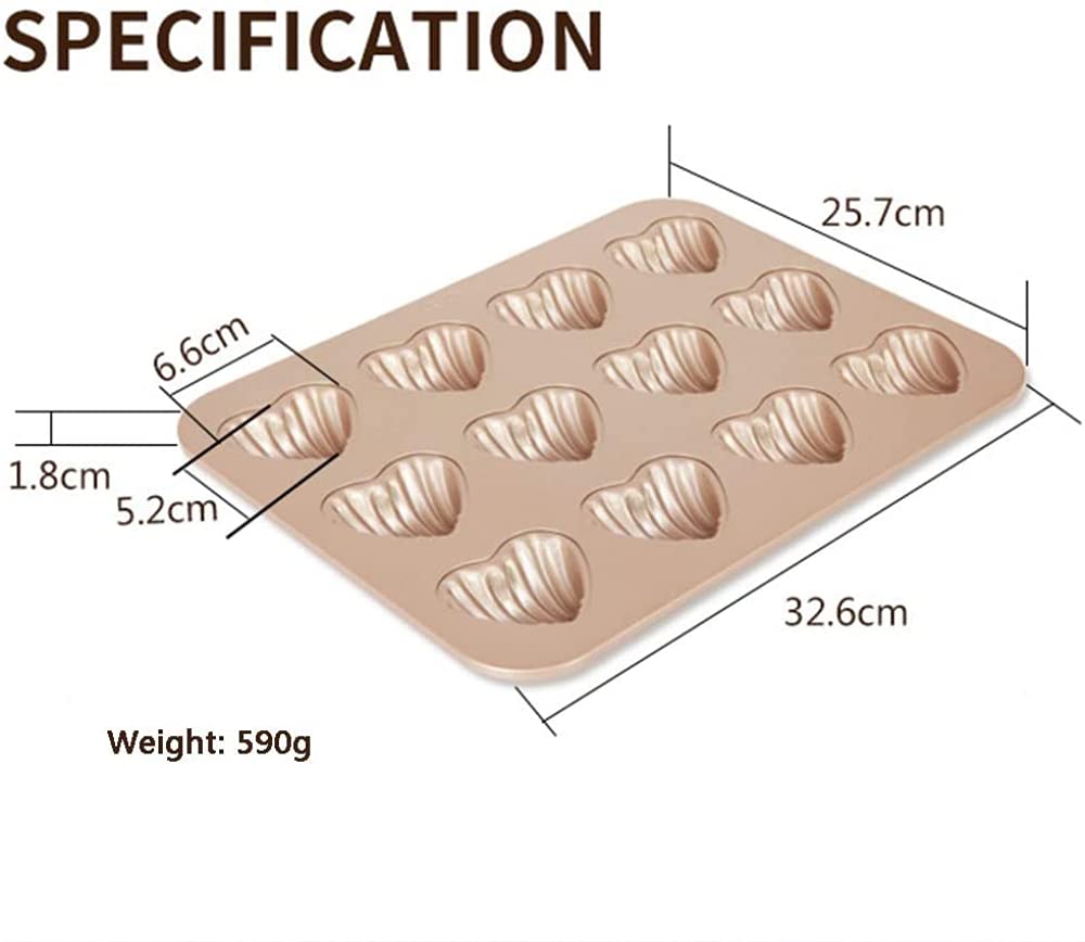 Kuchenformen 12-Loch-Antihaft-Kuchenform, Mini-Madeleine-Kuchenformen Backformen Herzförmige Madeleine-Schokoladen-Keks-Bonbonform, golden