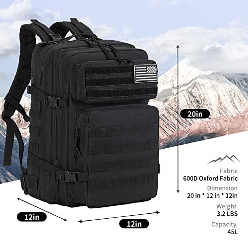 Qwakay Tactical Backpack Military Bag For Men - Bug Out Bag Rucksack - Molle Rucking Backpack - Survival Army Edc Backpacks Pack - Emergency Outdoor Weighted Bushcraft Bag For Camping - Black #TOP1