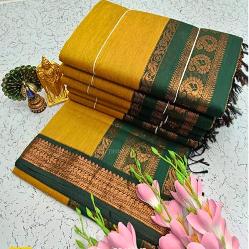 Image of DHIHA Gadwal Cotton Saree for Women | Pure Kalyani Cotton Saree with Zari Border Tassels & Blouse | Kanjivaram Linen Silk | Handloom Weave