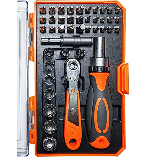 Ratcheting Screwdriver Set Toolmak Screwdriver 42 In 1 Ratchet Wrench Set, With Rotatable Ratchet Handles ＆ Storage Case, Household Repair Tool Kits For Bike #TOP28