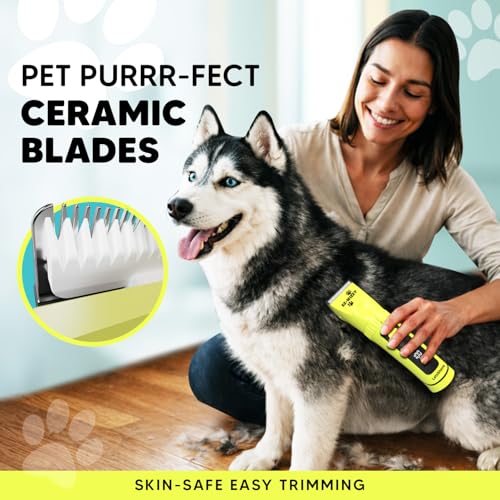 Image of LetsShave EZ-WIZZY Pet Trimmer Pro for Dogs & Cats | Quiet Grooming Clippers | Ceramic Blades | 5-Level Adjustable Blade + 4 Combs | Cordless & Corded | 180 Min Runtime | LED Display | USB-C Charging