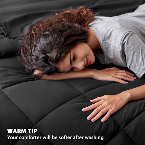 Love's cabin Full Comforter Set Black, 7 Pieces Full Bed in a Bag, All Season Full Bedding Sets with 1 Comforter, 1 Flat Sheet, 1 Fitted Sheet, 2 Pillowcase and 2 Pillow Sham - Image 5