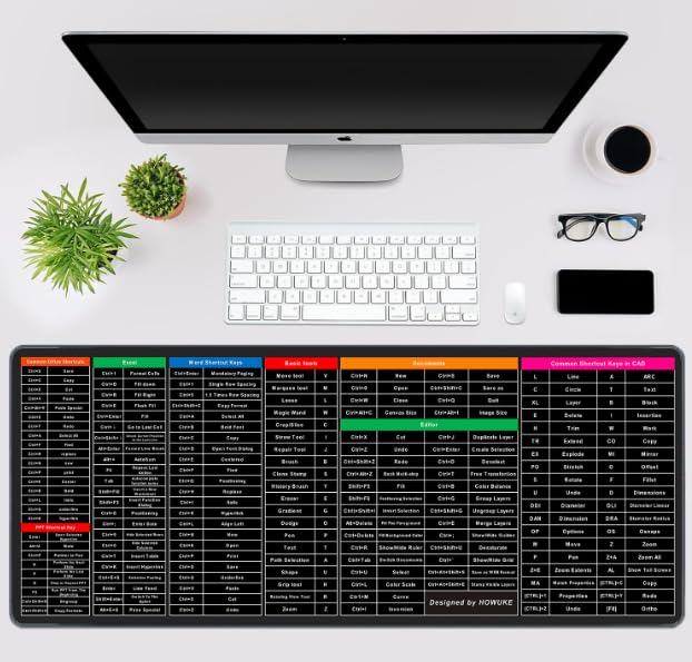 Image of Anti-Slip Keyboard Pad with Office Software Shortcuts Pattern, Clear Extended Large Cheat Sheet Mouse Pad, Large Rubber Base Mice Smooth Cloth Desk Mat, Excel Shortcut Keys Mouse Pad (80x30cm)