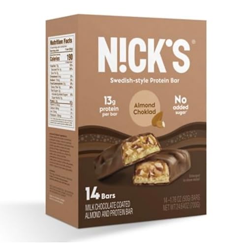 Miniatura 2 de Nick's Protein Bar Almond Choklad, 14 ct.1.76 oz. 0.46 oz de proteína. Barra de proteínas estilo sueco