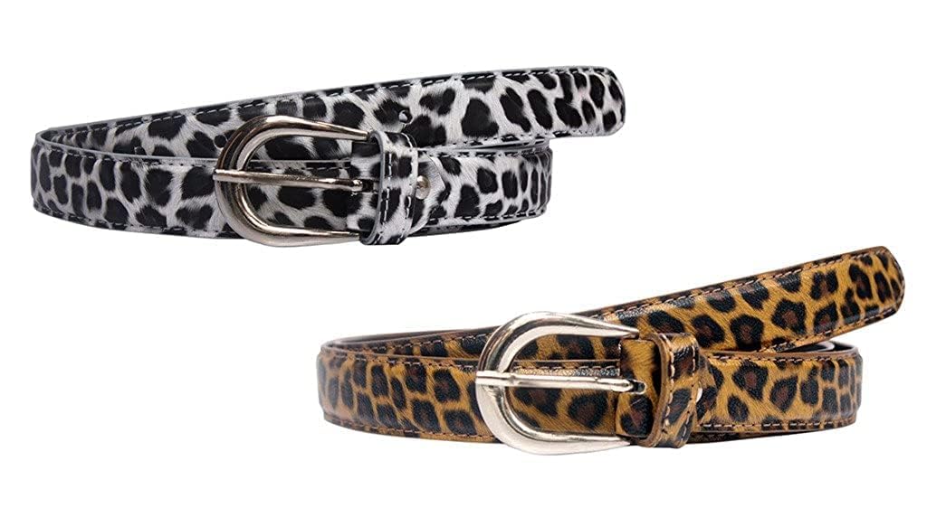 kumud Women's Tiger Print PU Leather Combo Pack - 2 Belts (White,Brown)-image-40