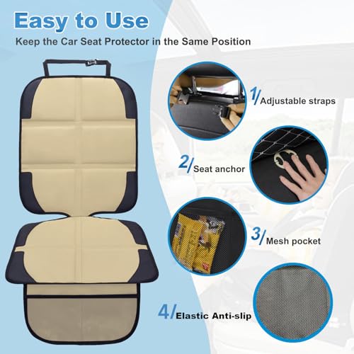 Image of Car Seat Protector for Child Car Seat, 2 Pack Baby Car Seat Covers with Mesh Pockets & Non-Slip Backing 600D Durable Seat Protector