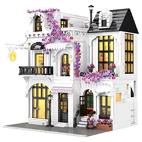 PHYNEDI 2053Pcs City Street View European Flower Garden Street Bricks Model with Light Set, MOC Creative DIY Simulation Architecture Small Particle Construction Collection Building Toy 24 x 24 x 32cm Cover
