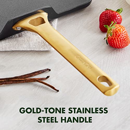 Greenpan Reserve Hard Anodized Healthy Ceramic Nonstick, 11" Square Griddle Pan, Gold Handle, Pfas-Free, Dishwasher Safe, Oven Safe, Black #TOP7