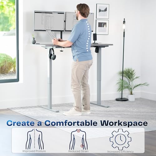 Image of VIVO Dark Gray 55 x 28 in Standing Desk, DESK-KIT-1G55G | Electric, Holds 220 lbs, Sit Stand, Height Adjustable, Solid One-Piece Table Top, Memory Presets, 1B Series, Gray Frame