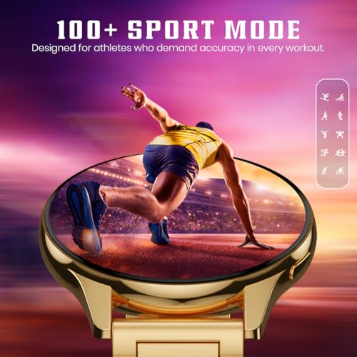 Image of PunnkFunnk Active 5 Smart Watch with 1.3 inch AMOLED HD Display | Bluetooth Calling, AI Voice Assistant, 100+ Sports Modes, Heart Rate & SPO₂ Tracking, IP68 Waterproof for Men & Women- (Metal Gold)
