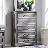 ACCOHOHO Farmhouse 5 Drawers Dresser Chests for Bedroom,46' Tall Wood Rustic Chest of Drawers with Wide Metal Handle,Natural Texture,Drawer Organizer for Bedroom,Living Room,Hallway and Entryway,Grey