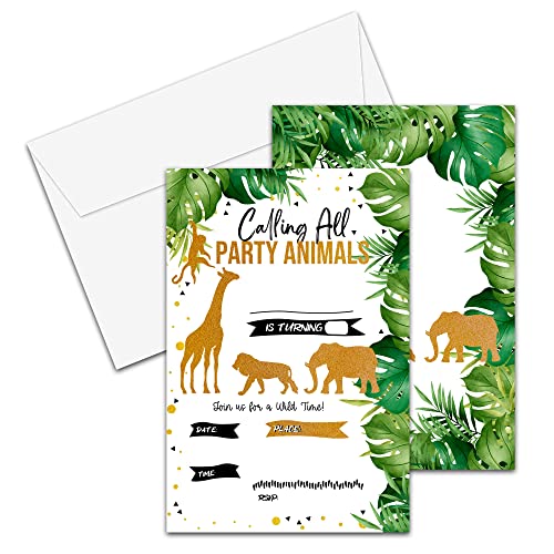 Yqv Jungle Gold Animals Birthday Invitations, Calling All Party Animals Theme, 20-Count Birthday Party Invitations With Envelopes, Birthday Party Decorations And Supplies-Hbyqk-A07 #TOP7