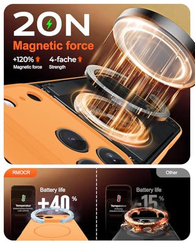 Image of Magnetic for iPhone 17 Pro Case,Shockproof Matte Cover,Orange | with Screen Protector,Compatible with MagSafe,Military Grade Drop Protection,Full Camera Protection,Non-Slip Design Case